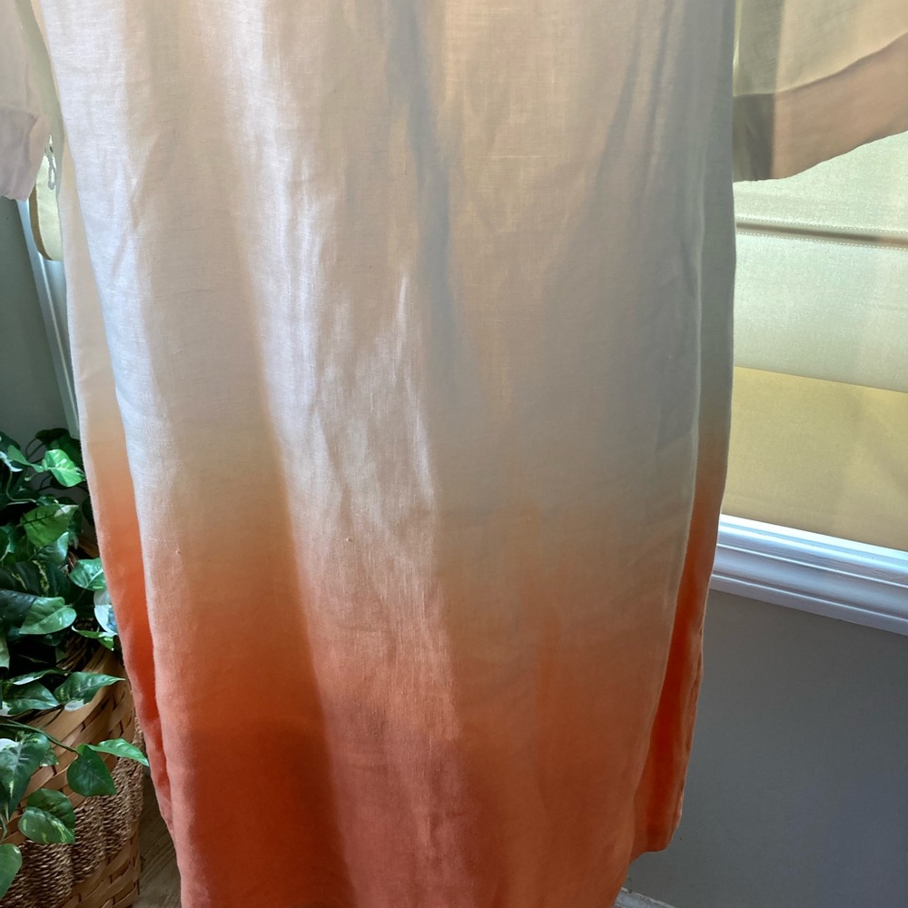 J McLaughlin SZ S white orange linen shirt dress - Picture 4 of 7